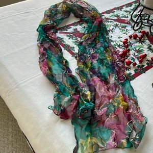 Jewel Tone Oblong Scarf with Gold Accents – 12” x 60”